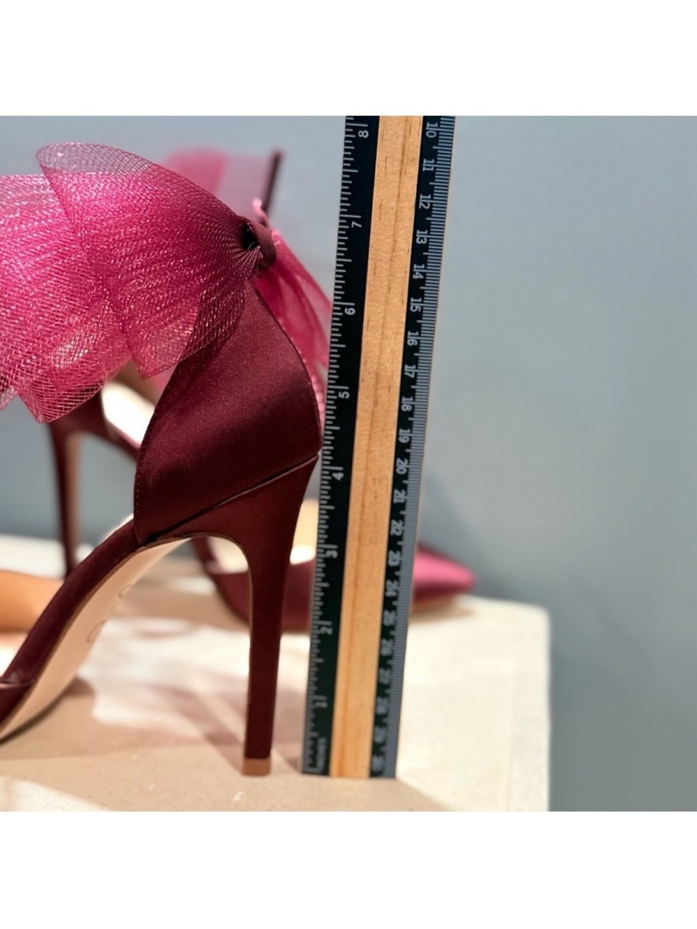 Jessica Simpson Phindies Burgundy Oversized Tulle Bow Stiletto Pumps Sz 5.5 NWT - Picture 7 of 9